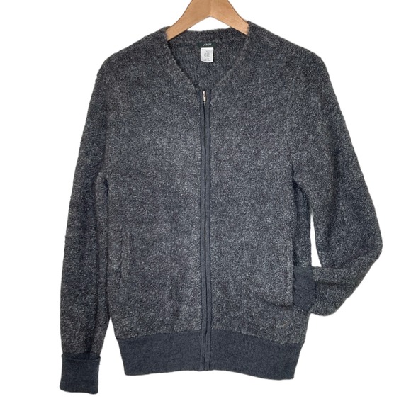 J Crew Zip Up Sweater Charcoal Gray Bumpy Wool Soft & Fluffy Jacket Size L - Picture 4 of 9